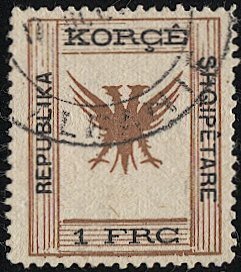 ALBANIA 1917 Sc 68  1fr Coat of Arms Used VF - Eagle / Bird