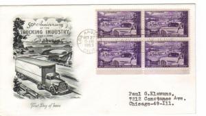 US 1025 (Me-4) 3c Trucking Industry blk 4 on FDC Artmaster Cachet ECV $10.00