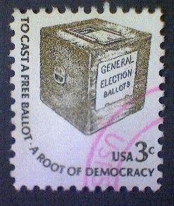 US postage stamp, 3 cents. To cast a free ballot - a root of