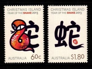 CHRISTMAS ISLAND SG745/6 2013 CHINESE NEW YEAR OF THE SNAKE (60C & $1.80) MNH