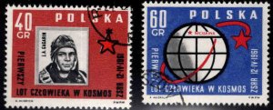 Poland Scott 974-975 Used CTO 1961 Yuri Gagarin stamp set
