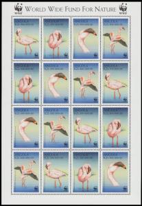 Angola Birds WWF Lesser Flamingo Sheetlet of 4 sets SG#1402-1405 SC#1058 a-d