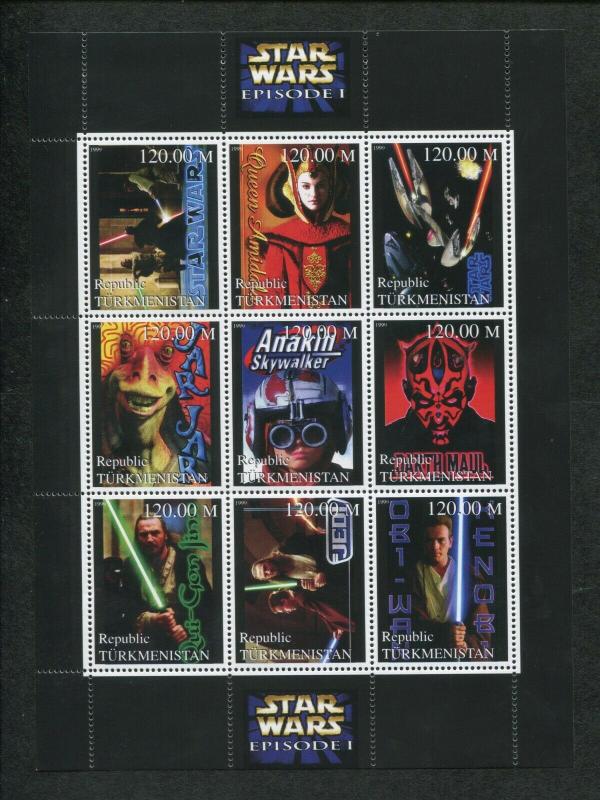 Turkmenistan Commemorative Souvenir Stamp Sheet Lucas Films Star Wars Episode I 