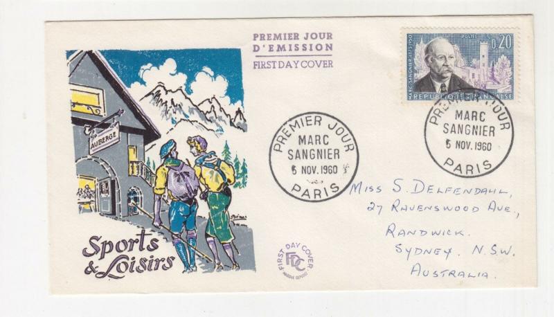 FRANCE, 1960 Marc Sagnier 20c., Illustrated First day cover to Australia.