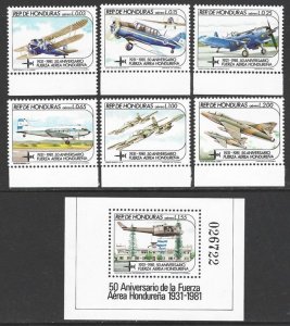 Honduras 1983 Planes | Air Force Set + Sheet #C708-13, C714 VF-NH