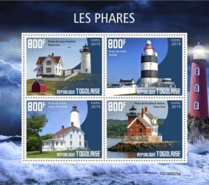 Togo - 2019 Lighthouses on Stamps - 4 Stamp Sheet - TG190525a