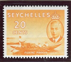 SEYCHELLES; 1952 early GVI issue fine Mint hinged 20c. value