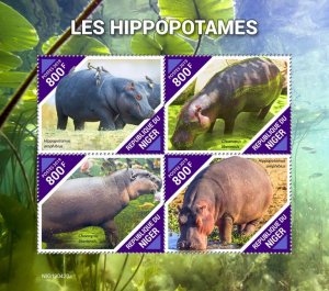 NIGER - 2019 - Hippopotamus - Perf 4v Sheet - Mint Never Hinged