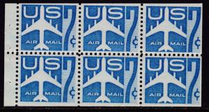 United States 1958 Air mail  7Cent blue C51a Booklet Pane of 6.  F/VF/Mint(*)