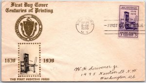 US FIRST DAY COVER THE FIRST PRINTING PRESS (SCOTT 857) W/ADD ON CACHET 1939