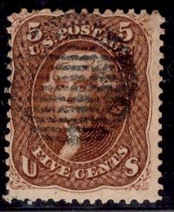 US Stamp #75 RED Brown 5c Jefferson USED SCV $425. Crisp paper