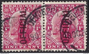 NEW ZEALAND 1908 KEVII 1d Carmine Öfficial Horizontal Pair Perf 14 x 15 Uni...