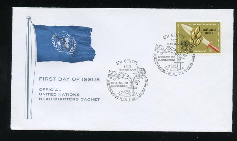 UN Geneva Scott 31 Disarmament Decade UA Official UN cachet FDC