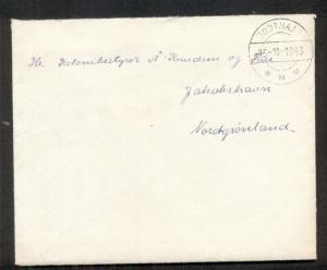 GREENLAND 1943 Official cover w/enclosed letter from Godthaab to Jakobshavn