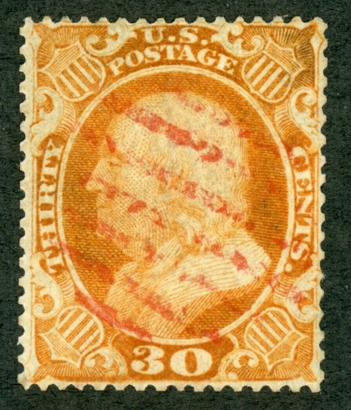 US Stamp 38 Franklin 30c - PSE Cert - Used - Red Grid Cancel - REPERF CV $475.00