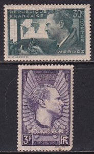 France 1937 Sc 325-6 Memorial Portrait Aviator Jean Mermoz (1901-1936)  Stamp MH