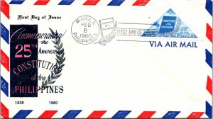 Philippines FDC 1960 - 25th Anniv Phil Const - 30c Stamp - Single - F43323