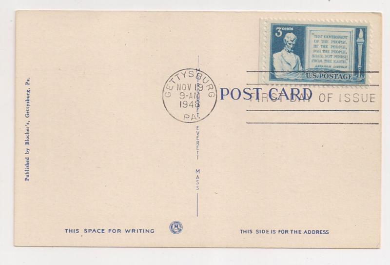 #978 Lincoln Gettysburg FDC on picture post card (vintage) Nice shape . . .