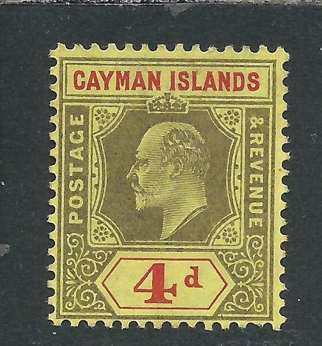 CAYMAN IS 1907-09 4d BLACK & RED/YELLOW MM SG 29 CAT £60