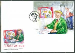 CENTRAL AFRICA 2014  60th MEMORIAL  OF HENRI MATISSE SOUVENIR SHEET FDC