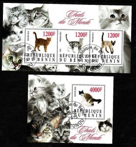 Benin- 2 used sheets-Animals-Cats-2015-