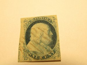 US Stamps, Scott #9 Franklin(type IV)used, with Red Circular Grid Cancel, Certi.