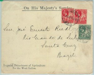 67352 - BARBADOS - Postal History - OFFICIAL MAIL COVER to  BRAZIL!  1913