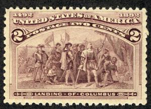 US #231 SCV $110.0 XF mint never hinged, 2c Columbian, a choice stamp with fr...