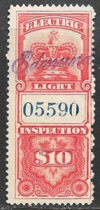 CANADA 1895 QV $10.00 ELECTRIC LIGHT INSPECTION REVENUE VDM FE7 VFU