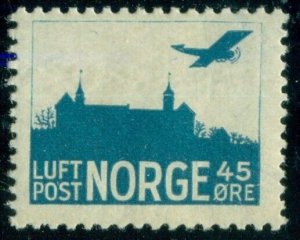 NORWAY #C1a, (158a) 45ore Airmail w/faint frameline, og, LH, VF, Scott $25.00