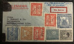 1936 Paraguay Hindenburg Zeppelin Cover to Germany LZ 129 Via Paris France