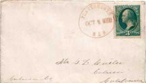 United States Nebraska Plattsmouth 1881 serifed cds, target  3c Washington Ba...