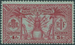 New Hebrides French 1925 SGF52 5f 4/- carmine/green Weapons Idols MLH