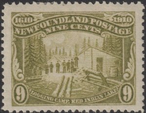 Sc# 100 Newfoundland 1911 Logging camp 9¢ issue perf 14 MMH CV $70.00