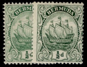 BERMUDA GV SG45 + 45a, ½d green + DEEP green, M MINT. Cat £18.