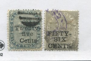 Ceylon QV 1885 overprinted 25 and 56 cents used