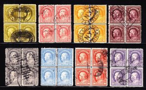 US 414-421 8c-50c Wash/Franklin Perf 12 Used Blocks of 4 Set F-VF appr SCV $693