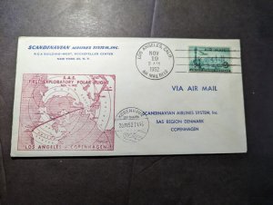 1952 USA Airmail Cover Los Angeles CA to Copenhagen Denmark SAS Airlines