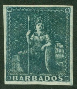 SG 5c Barbados 1852 (no value) deep slate. Very lightly mounted mint. 4 fine...