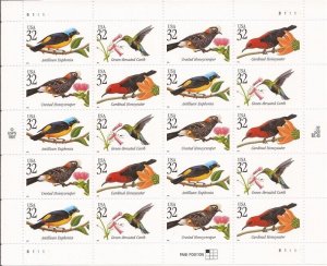 US Stamp 1998 Tropical Birds 20 Stamp Sheet  #3222-5