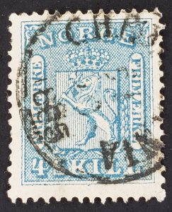 Norway, Scott #8, F used, vert crease, short perfs, hvy cancel