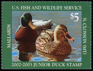 US JDS10 $5 2002 Junior Duck Stamp Mallards Artist: Nathan Closson F-VF NH