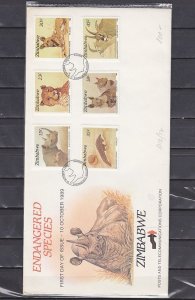 Zimbabwe, Scott cat. 594-599. Endangered Animals. First day cover. ^