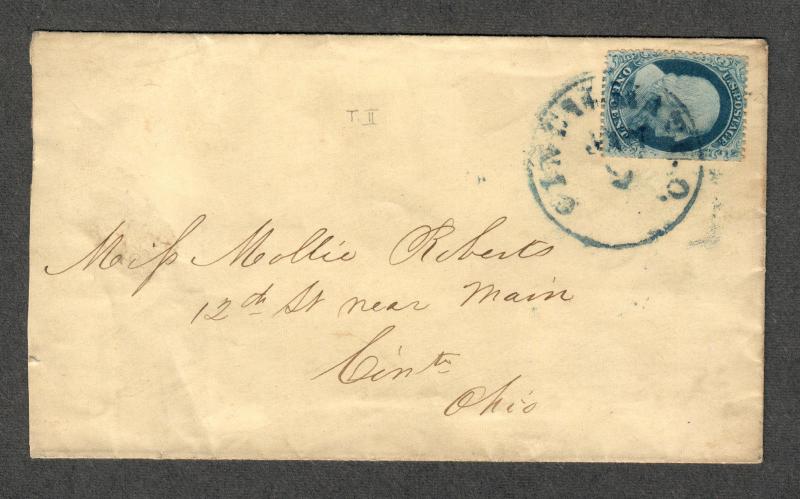 US Sc#20 Type II On Cover Cincinnati OH, Crowe Cert., Cv. $325