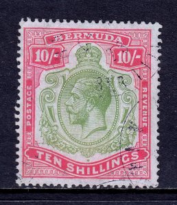 BERMUDA — SCOTT 53a (SG 54c) — 1922 10/- KGV KEY PLATE — USED — SCV $490