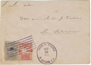 Salvador 1915 San Salvador cancel on local cover, franked unissued S overprint