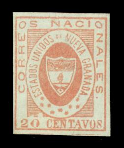 COLOMBIA 1861 ARMS of New GRANADA   20c red  Scott # 17 mint MH