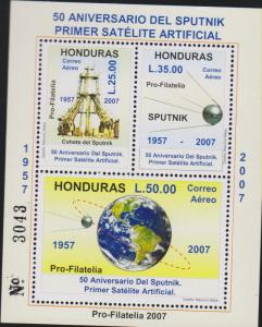 E) 2007 HONDURAS, 50TH ANNIV OF THE SPUTNIK SATELLITE, PLANET, SPACE, S/S, BLOCK