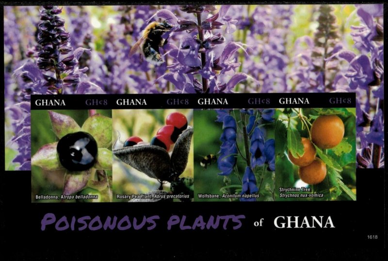 Ghana 2016 - Poisonous Plants - Sheet of 4 IMPERF Stamps - Scott #2911 - MNH