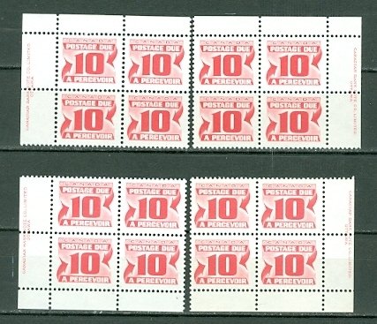 CANADA 1977 DUES #J35a IMPRINT CORNERS SET..PERF. 12.5x12  PVA GUM MNH..$6.00